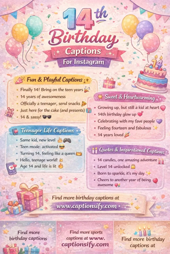 Sweet and Sentimental Captions for Turning 14