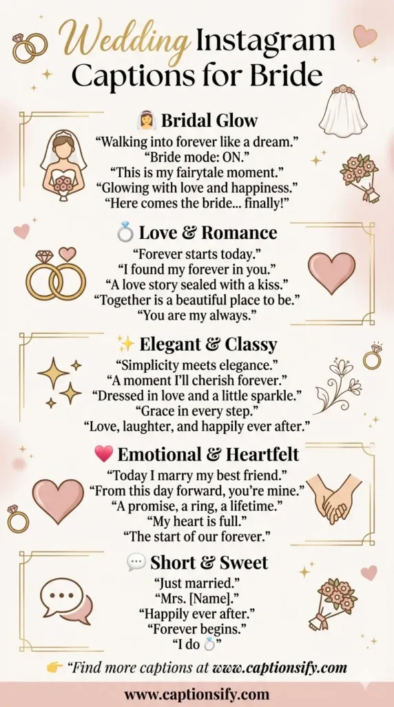Bridal Instagram Caption Ideas For Wedding Day