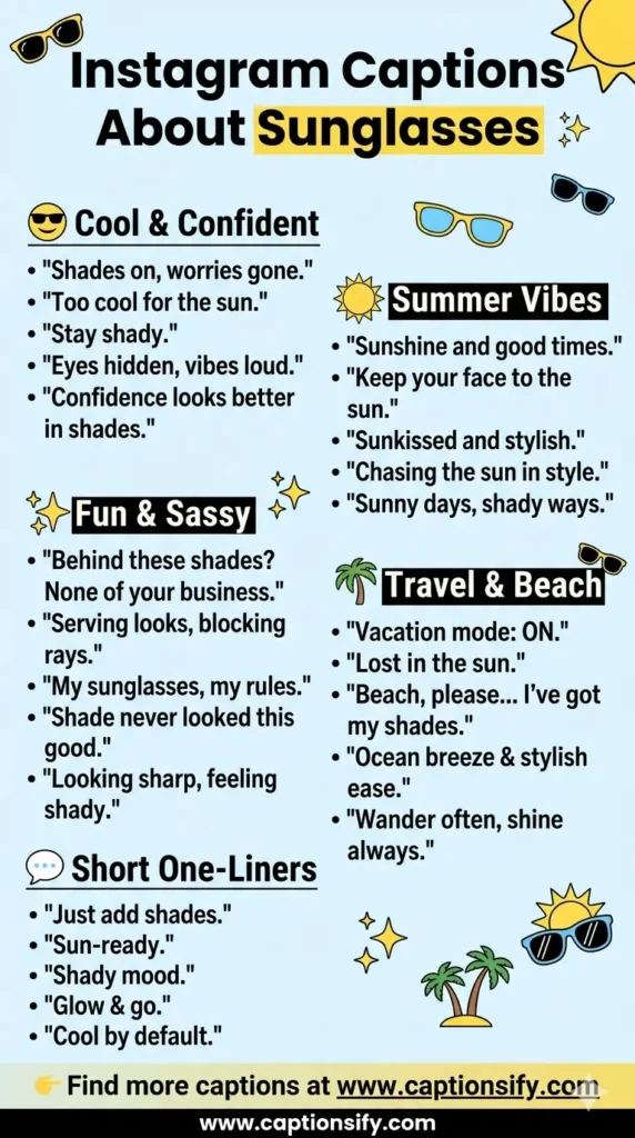 Fun Instagram captions about sunglasses for beach days