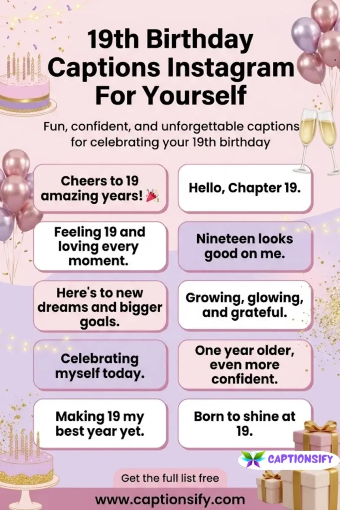 Short Captions For Instagram Celebrating 19 Years